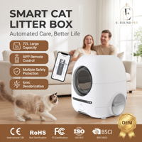 Bac à litière pour chat intelligent en plastique, nettoyage automatique, contrôle par application/WiFi, élimination des odeurs, capacité de 72 L, nettoyage facile, filtre HEPA, multi-chats