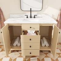 En stock aux États-Unis, livraison gratuite, meuble-lavabo de salle de bain autoportant de 48 pouces, design classique élégant et courbé, pré-assemblé, avec lavabo