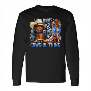 T-shirt à manches longues Boots & Bling Cowgirl Melanin noir, t-shirts promotionnels - Product Image 2