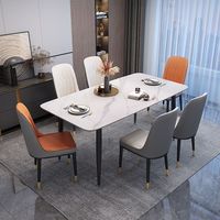 Ensemble table et chaises de salle à manger rectangulaire en marbre et métal, style moderne et luxueux, 4 à 6 places, design classique pour salle à manger et cuisine, meubles complets.