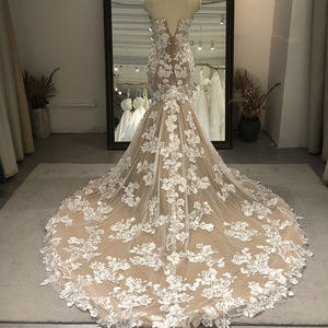 فستان زفاف حورية البحر بأحدث تصميم، فستان زفاف مثير بدون حمالات مع تطريز دانتيل على الجانبين، متوفر بمقاسات كبيرة - Product Image 4