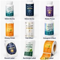 Étiquettes personnalisées pour bouteilles de vitamines, autocollants adhésifs BOPP imperméables pour bouteilles de nutrition de 100 ml et 150 ml, impression de logo personnalisée OEM