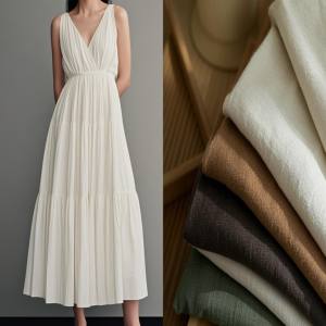 قماش عصري جديد معاد تدويره بطبعة أزهار أنيق فتحة رقبة على شكل حرف V مع فستان طويل من الكتان الطبيعي الناعم الفاتح للتنفس - Product Image 1