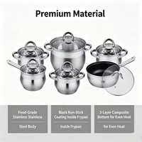Ensemble de casseroles en acier inoxydable de style américain, écologique, avec couvercle en verre, sans revêtement, compatible induction