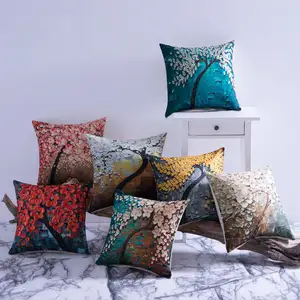 Renkli ağaç çiçek moda Stereo yağlıboya yumuşak dekor yastık kapakları sanatsal dekoratif 18*18 inç atmak yastık örtüsü