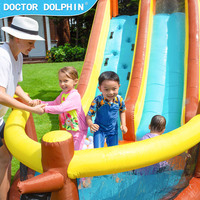 Doctor Dolphin Château gonflable aquatique avec toboggan, thème bateau pirate, fabriqué en Chine, 420D+840D