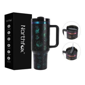 Bottiglia da 40oz con Manico, Tazza da Caffè Termica in Acciaio Inox con Cannucce, Thermos Isolato Portatile - Product Image 1