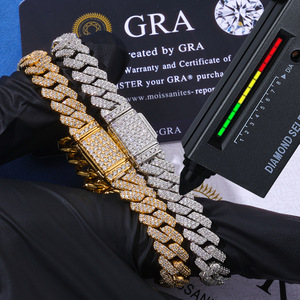 Pulseras Cubanas de Moissanita de Dos Hileras Hechas a Mano con Baño de Oro Grueso en Plata S925, Joyería Hip Hop Personalizada, Venta al por Mayor B2B - Product Image 6