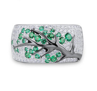Bague de mariage pour femme en laiton résistant au ternissement, avec pierre naturelle et pierre de synthèse, design feuille de brindille bicolore, bijou statement