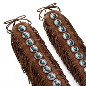 Stivali Estivi da Donna di Lusso Personalizzati con Frange in Stile Romano Vintage, Tacco Alto e Nappine Turchesi - Product Image 5