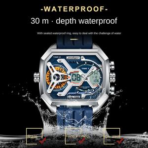 Poedagar E106 Silicone Strap Men's Fashion Quartz Watch Zinc Alloy <b>Case</b> Analogue-Digital Display 46mm Dial Stainless Steel Band - Product Image 3
