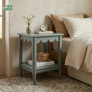 Mesa Auxiliar Cuadrada Minimalista Decorativa con Borde Festoneado <span class=keywords><strong>de</strong></span> 2 Niveles, Mesa Consola <span class=keywords><strong>de</strong></span> Madera Verde Salvia, Mesa <span class=keywords><strong>de</strong></span> Noche para Dormitorio, Sala <span class=keywords><strong>de</strong></span> Estar o Residencia Universitaria - Product Image 4