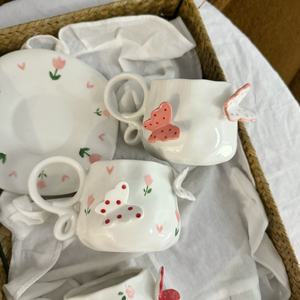 Productos de Venta Caliente, Juego de Taza y Platillo de Café de Cerámica Hechos a Mano, Productos para el Hogar Más Vendidos, Tazas de Cerámica con Mariposas 3D Irregulares - Product Image 3