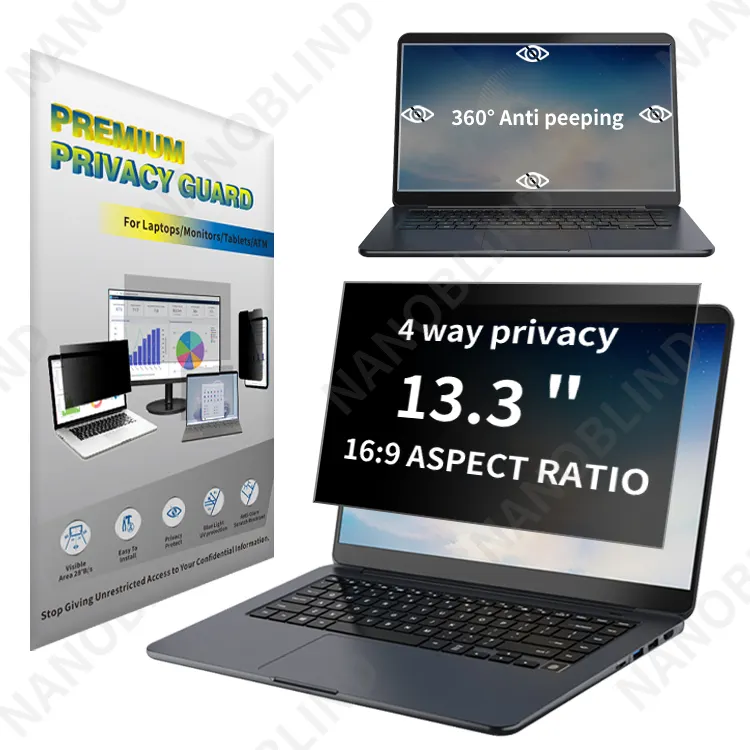 Nanotlusive Laptop 13.3 inci 16:9 aspek layar Monitor komputer Laptop 4 cara Filter privasi untuk HP / Dell /Acer Monitor