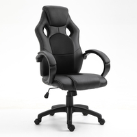 Chaise de bureau ergonomique de style racing entièrement noire, chaise pivotante à dossier haut pour le bureau à domicile et les jeux