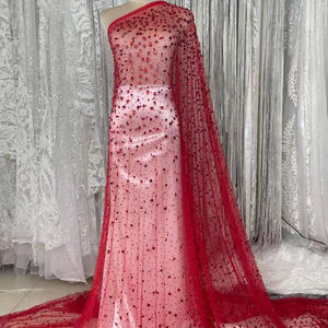 럭셔리 레드 크리스탈 스톤 메쉬 레이스 원단 인기있는 스와 로브 스키 라인 석 얇은 명주 그물 이브닝 원피스 - Product Image 2