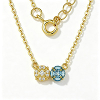 Collier Pendentif Vintage Double Pierre Bleue en Argent 925 Plaqué Or, Collier Exquis avec Formes Incrustées Variées, Personnalisable, Vente en Gros