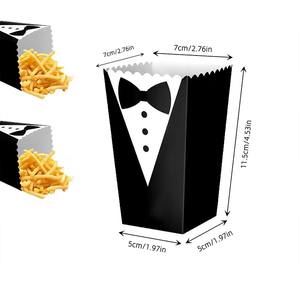 Cajas de Papel para Palomitas de Maíz con Diseño Creativo de Corbata de Moño en Blanco y Negro, Ideales para Cine y Niños - Product Image 4