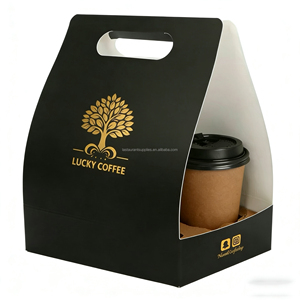 Gobelets en papier pour café chaud, personnalisables avec logo, à double paroi, estampés à chaud en or, entièrement noirs, avec couvercle - Product Image 3