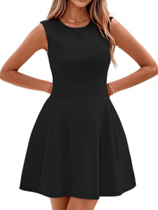 Vestido Midi Plisado sin Mangas para Mujer, Color Sólido, Tejido, Ajustado, Cintura Ajustada, Cuello en <span class=keywords><strong>U</strong></span>, Elegante, para Fiesta, 2026 - Product Image 1