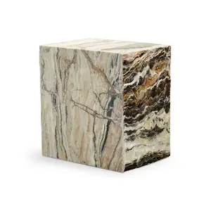 纽星大理石块展示豪华玛瑙石材立方体侧桌台座盒石材展示架大理石