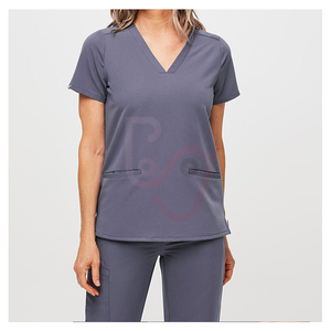 Scrubs da infermiera in Denim personalizzato direttamente alla moda manica corta a scollo a V uniforme da <span class=keywords><strong>lavoro</strong></span> Spandex prezzo di fabbrica stampato da <span class=keywords><strong>lavoro</strong></span> - Product Image 2