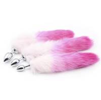 Queue de renard en fourrure véritable sexy avec plug anal en métal, jouet sexuel anal, couleur dégradée