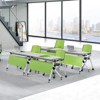 Table de conférence moderne et durable en bois pliable, écologique, avec chaises intégrées pour bureaux, formations et salles de conférence
