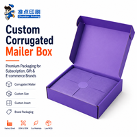 Boîte d'expédition en carton ondulé de luxe recyclé, rigide, à couvercle rabattable, imprimée en quatre couleurs avec logo personnalisé, violet foncé, pour unboxing de marque