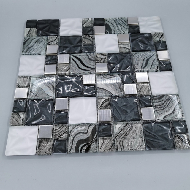 Glass White Blend Stria Mosaic Wall Tile Glass Tile Mosaic Mural Patterns Golden Glass Mosaic Mural for Bathroom Decor