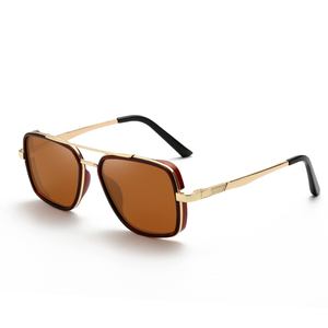 Lunettes de soleil polarisées pour hommes Lunettes de soleil carrées de conduite Mode d'extérieur Lunettes de soleil de luxe texture métal double faisceau Lunettes de soleil à large monture - Product Image 5