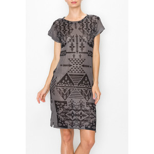 Vestido de Manga Corta con Estampado Azteca - Gris - Product Image 4