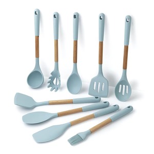 Silicone Kitchen Utensil Set Non Stick Cooking Tools Heat Resistant Non Slip Wooden Handle Spatula Ladle Spoon Brush 9 Pieces - Product Image 6