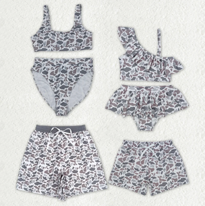 Conjuntos de Ropa de Playa para Familiares, Adultos, Bebés y Niños, Trajes de Baño con Estampado de Camuflaje Gris Claro del Sur - Product Image 1