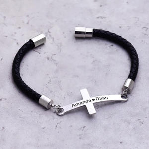 Broche magnético grabable con <span class=keywords><strong>nombre</strong></span> DIY para hombre y mujer, Cruz <span class=keywords><strong>de</strong></span> acero inoxidable Love Jesus Christ para pulsera, cuero <span class=keywords><strong>de</strong></span> moda para pulsera - Product Image 3