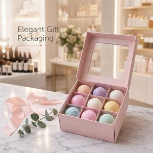 Boîte en carton rigide imperméable personnalisée avec doublure en mousse, finition mate rose clair, couvercle à rabat pour bombes de bain, coffrets cadeaux de soins de la peau - Product Image 3