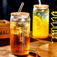 Tasses en verre borosilicate de haute qualité 12oz 16oz 20oz, tasses à thé, tasses à café, tasses à cola, tasses à bière, avec couvercle en bambou transparent et paille