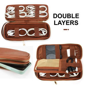 Portátil logotipo personalizado viaje Cable accesorio almacenamiento organizador bolsas cuero genuino Tech Kit bolsa - Product Image 3
