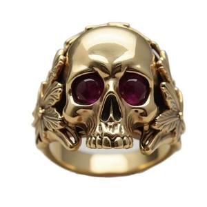 Golden Skull <b>Ring</b> With <b>Ruby</b> Eyes Bezel Setting Punk Jewelry <b>For</b> Halloween <b>Men</b> Women - Product Image 5