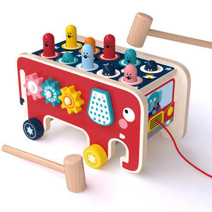 Jouet en bois en forme d'éléphant pour frapper les taupes, pour les tout-petits et les enfants de 0 à 4 ans, cube d'activités éducatives avec marteau et engrenages - Product Image 1