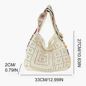 Bolso de hombro de malla hueca ligero de poliéster para mujer, estilo bohemio con encaje, plegable, de punto, para playa, otoño y verano - Product Image 6