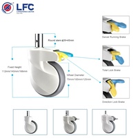 Roulettes pivotantes pour lit médical d'hôpital, 3/4/5 pouces, frein total, capacité de charge 70-120 kg, roulement à billes en polypropylène