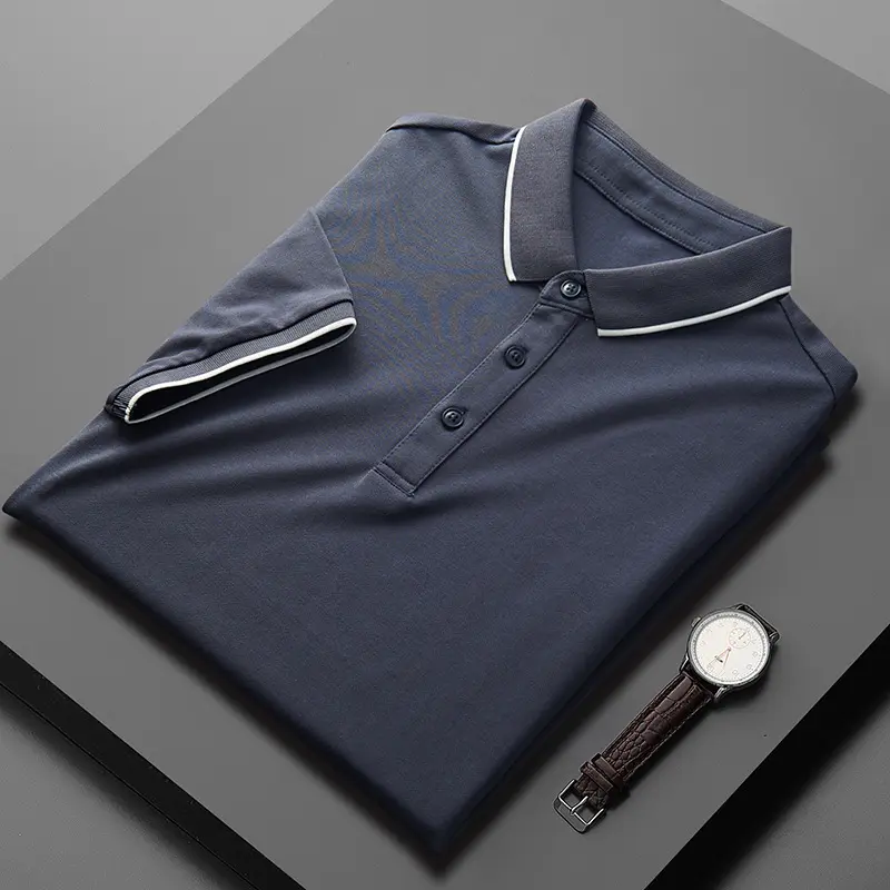 Herren Polo-Hemd Auslandshandels-Anzeichen-Seißkragen-High-End-Luxus-Großhandel Kurzarm Freizeit-Eis-Seiden-Strickstoff