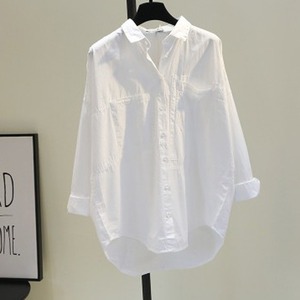 T26407 Camicetta da Donna a Maniche Lunghe, Monopetto, Collo Rovesciato, Tinta Unita Bianca, Stile Casual di <span class=keywords><strong>Mezza</strong></span> <span class=keywords><strong>Stagione</strong></span> - Product Image 1