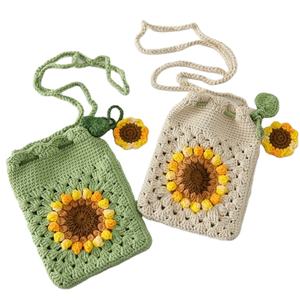 Minibolso Cruzado de <span class=keywords><strong>Ganchillo</strong></span> Hecho <span class=keywords><strong>a</strong></span> Mano con Diseño Personalizado de Girasol para Dama, con Correa Ajustable, para Teléfono Móvil y Monedas - Product Image 1