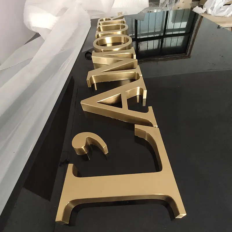 3D Rvs Storefront Teken Goud Metaal + Letters Custom Metalen Gebouw Cnc Elektronische Borden