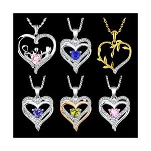 Fashion Jewelry Heart Necklaces Zircon 925 Silver Fashion Jewelry Women Necklaces Heart Necklace