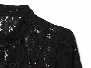 Blusa <span class=keywords><strong>de</strong></span> Encaje Sexy Personalizada <span class=keywords><strong>para</strong></span> Mujer, Blusa Ajustada con Cuello Mandarín <span class=keywords><strong>de</strong></span> Crochet, OEM/ODM por Fábrica <span class=keywords><strong>de</strong></span> Ropa China, Camisas Vintage - Product Image 5