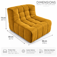 Canapé pouf moderne en chenille moutarde, capitonné et moelleux, sans cadre, une place, pour appartement