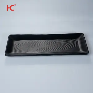 Factory High Quality12''Melamine Dinnerware Japanese 100% Melamine Black Color Rectangle Plate Stocked Wholesale